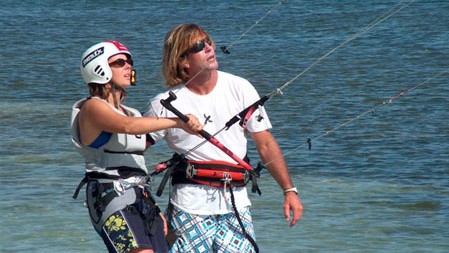 woman taking her first kiteboarding lesson