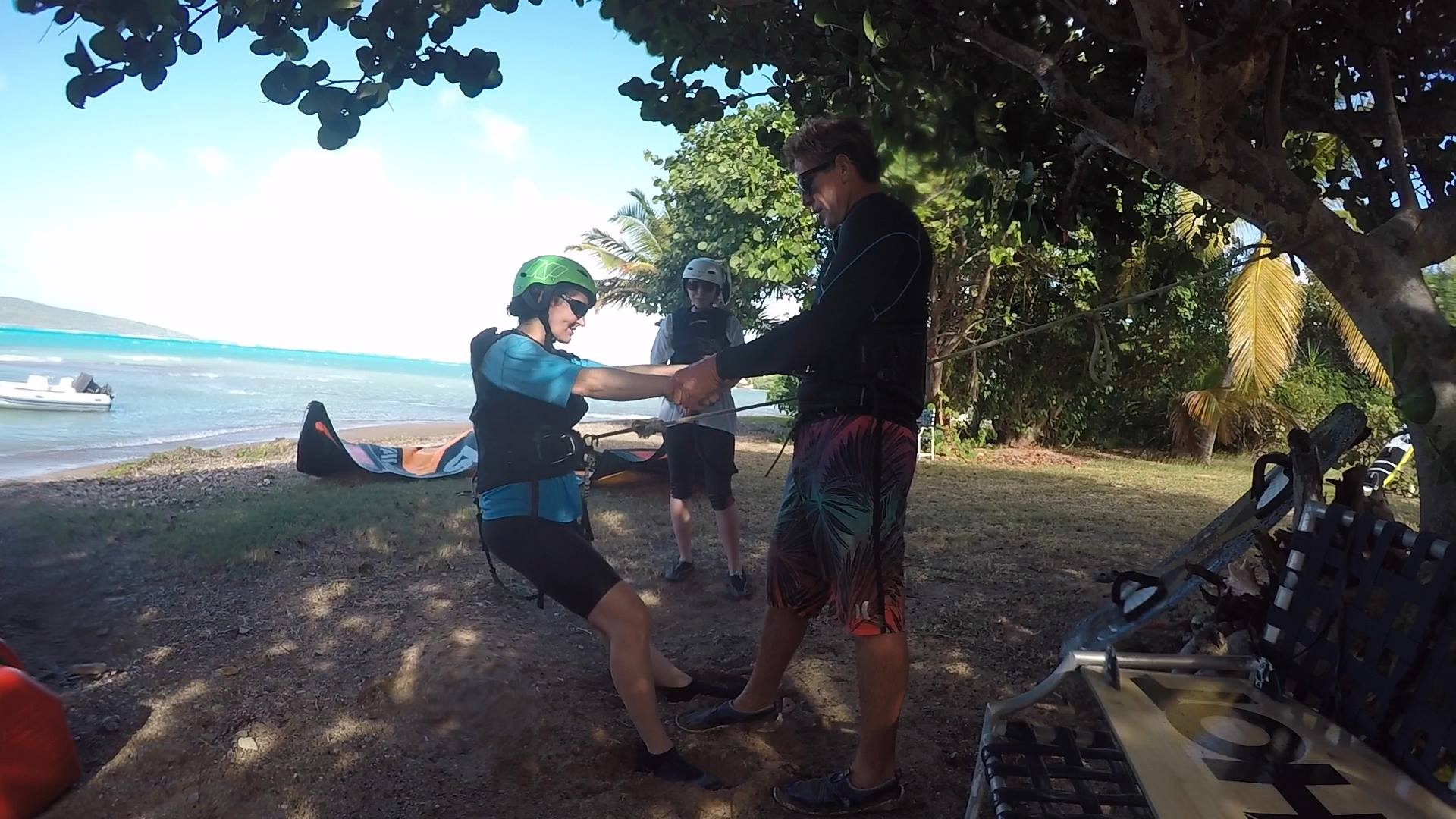 Bill Kraft teaching a student how to kiteboard in the US Virgin Islands