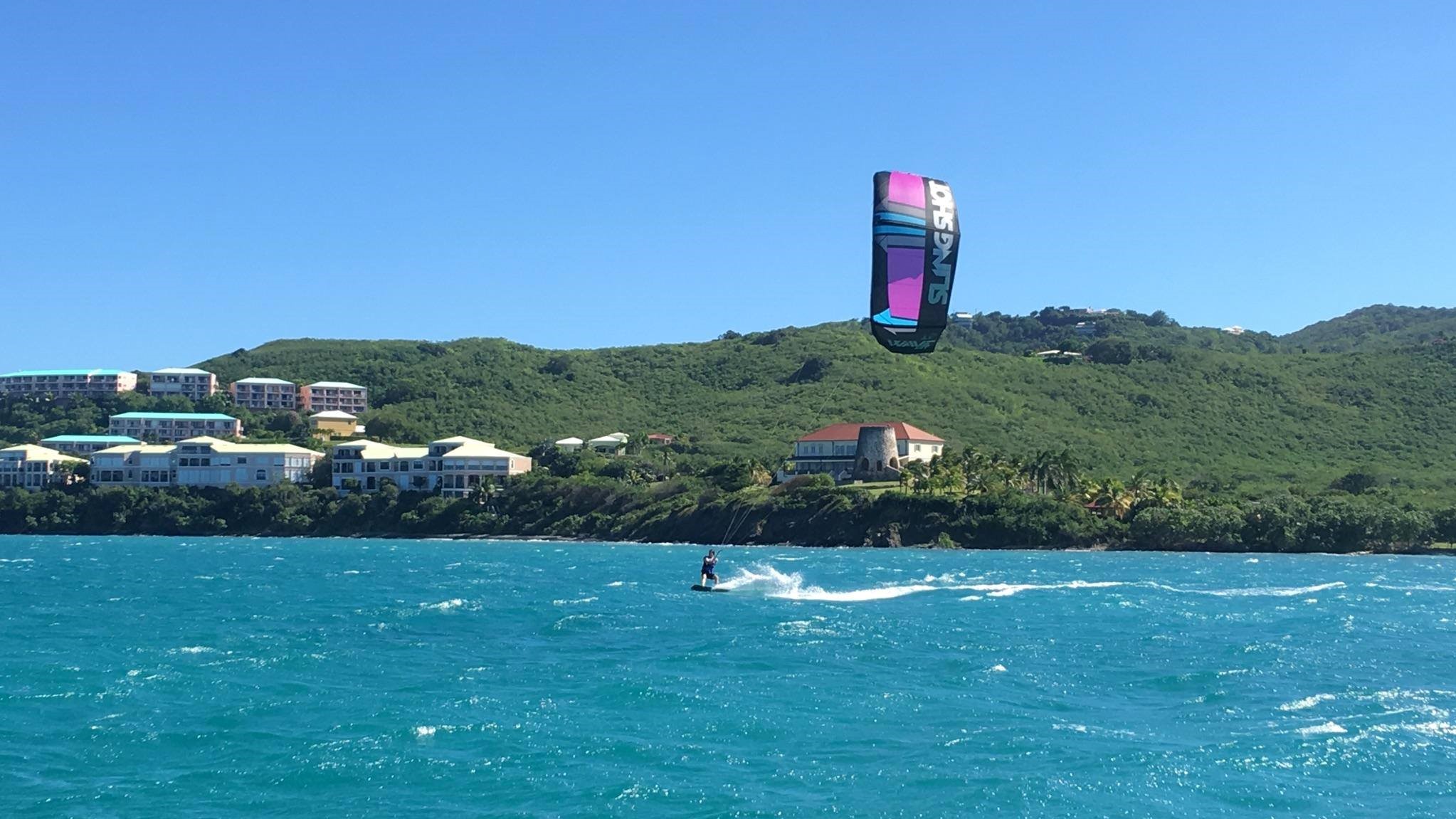 Kiteboarding lesson on a beautiful caribbean day in St Croix.